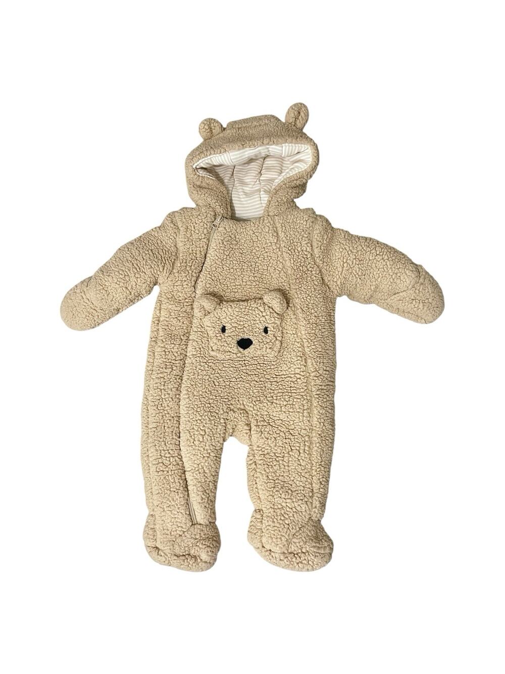 First Wish Baby Bear Sherpa Bunting Snowsuit Hooded Zip-Up Size 6-9 Months
